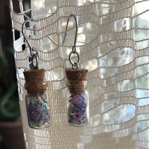 Tiny glow in the dark glitter jar earrings